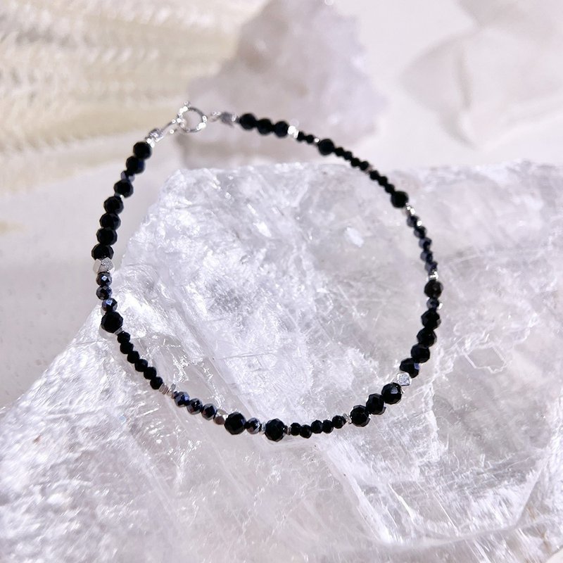 Release|Black Spinel|Black Tourmaline|Titanium Hertz|S925 Sterling Silver Accessories|Crystal Braided Bracelet A2426 - สร้อยข้อมือ - คริสตัล สีดำ