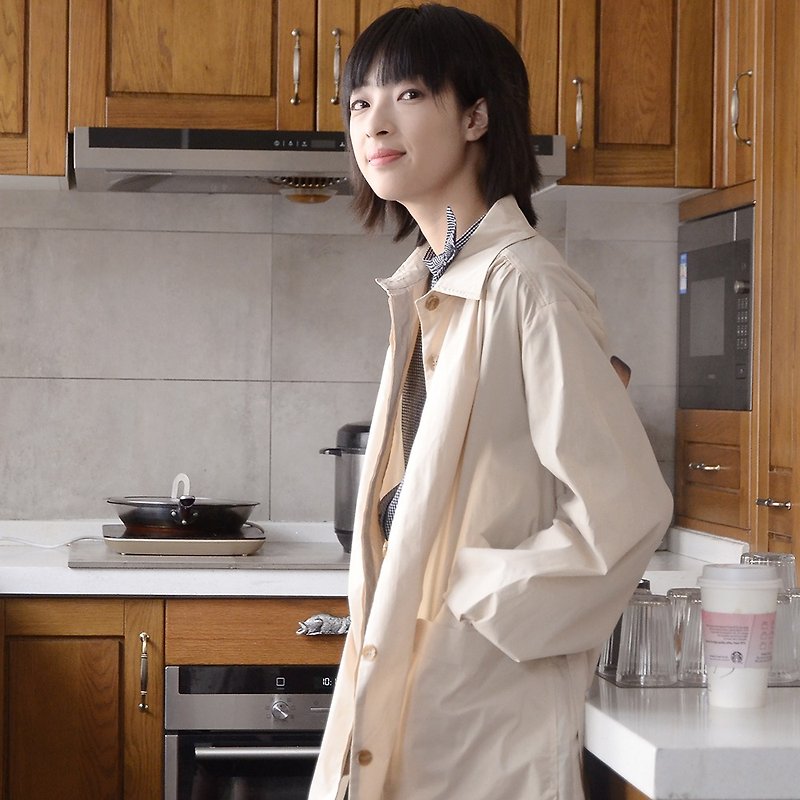 Shirt-style single-breasted trench coat | windbreaker | polyester fiber + spandex | independent brand |Sora-106 - Women's Blazers & Trench Coats - Polyester 