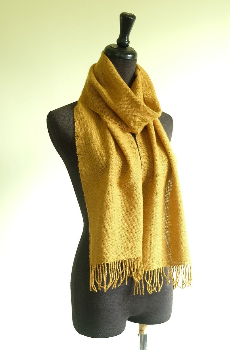 自家手織羊毛圍巾－芥黃 My Handwoven Wool Scarf - Mustard - 圍巾/披肩 - 羊毛 橘色