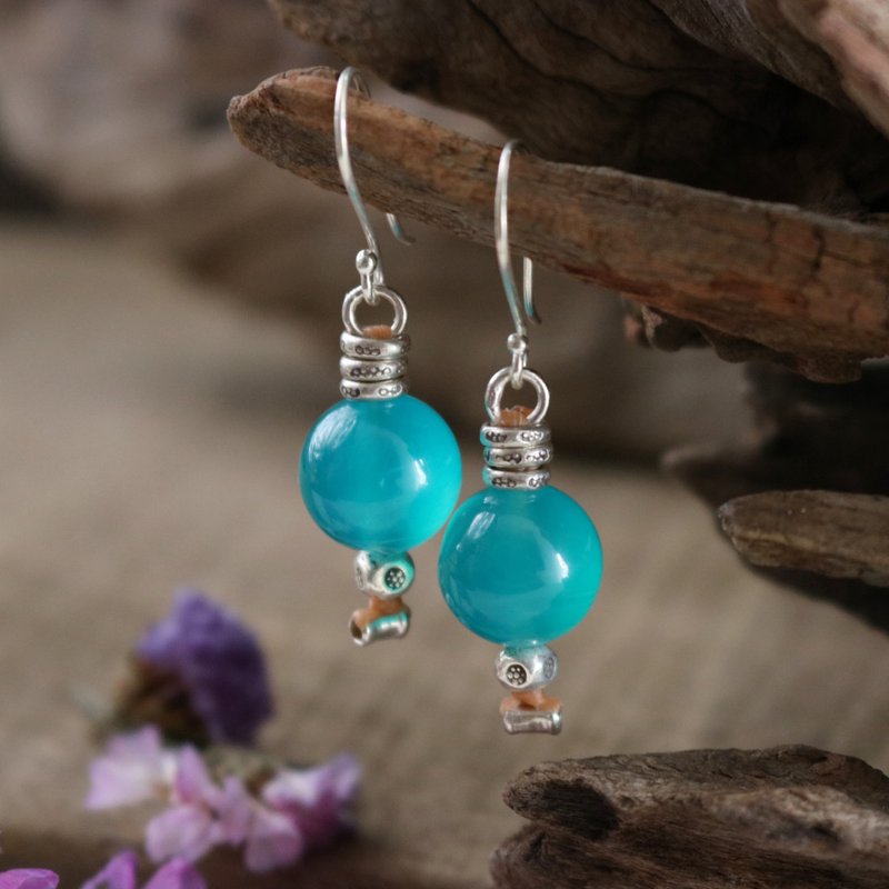 Minimalist Style Handmade Gel Amazonite Crystal Earrings with Karen Silver - ต่างหู - เงินแท้ สีน้ำเงิน