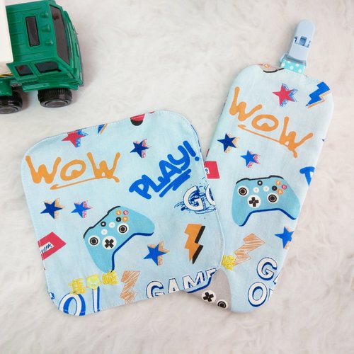 QQ rabbit 手工嬰幼兒精品 彌月禮盒 玩樂go go go。雙面純棉手帕 / 附夾手帕 (可繡名字)