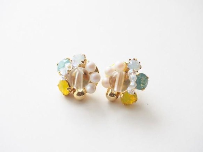 Swarovski Bijou earrings (Yellow & Green) - ต่างหู - โลหะ 