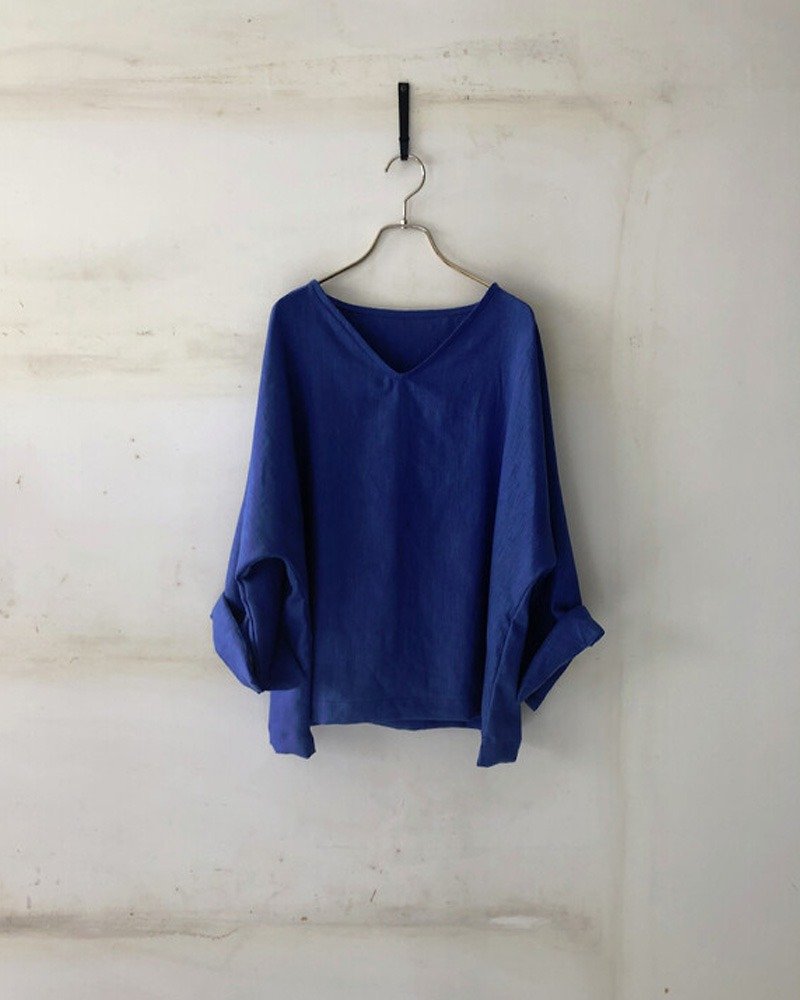 V-collar Linen blouse Lithuanian Linen - Women's Shirts - Cotton & Hemp 