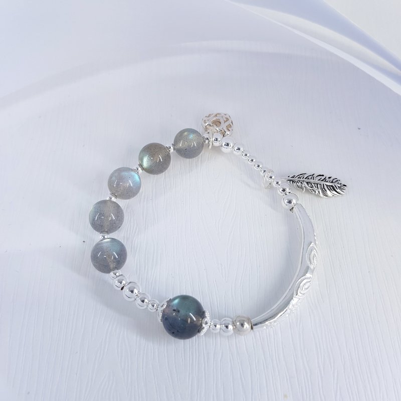 Half Moon Curved Labradorite Sterling Silver Bracelet - Bracelets - Sterling Silver Gray