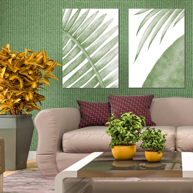 Set of 2 prints, Fern leaf tropical digital poster, big wall decor - 其他數位設計 - 其他材質 