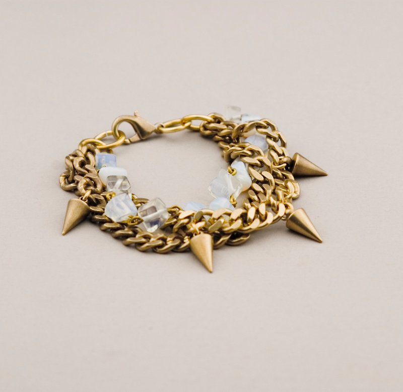 Chunky Brass Chain w Opal Nugget Bracelet - Handmade - Bracelets - Copper & Brass Gold