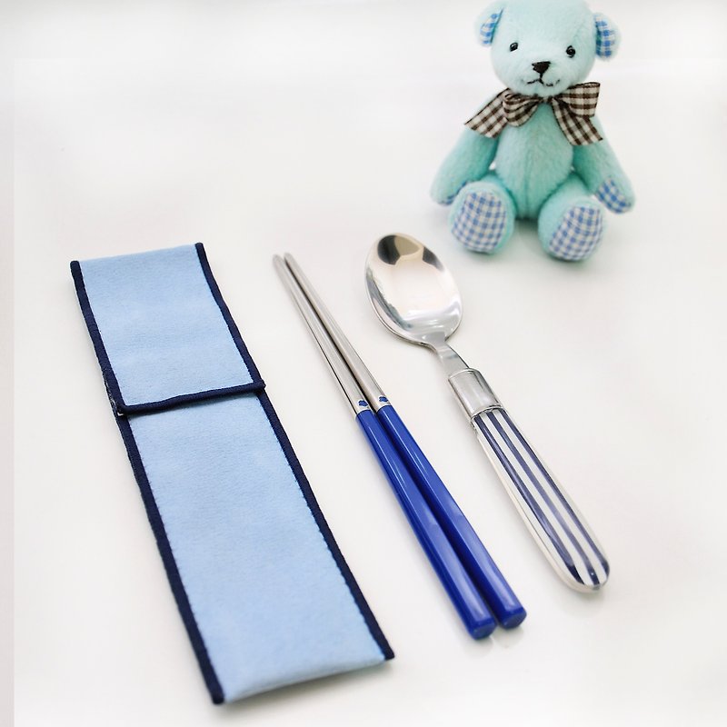 台湾のネイビーブルーの食器セット箸✦✦小箸スプーンセット - 箸・箸置き - 金属 ブルー