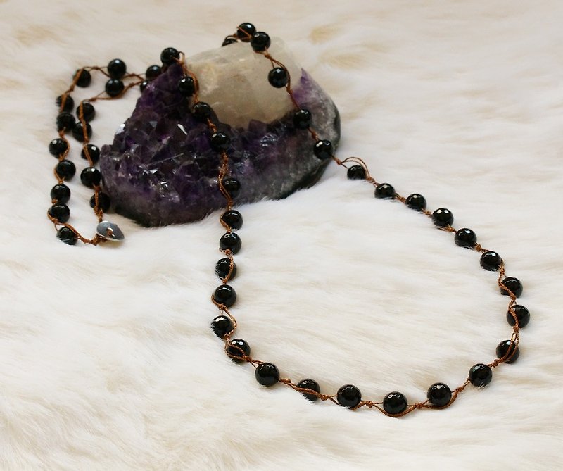 Hand crocheted multi function semi precious stone necklaces - สร้อยคอ - เครื่องประดับพลอย สีดำ