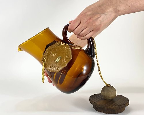 HappyDuckVintage 帶蓋復古水瓶 |琥珀色玻璃罐或水瓶 帶木製塞子