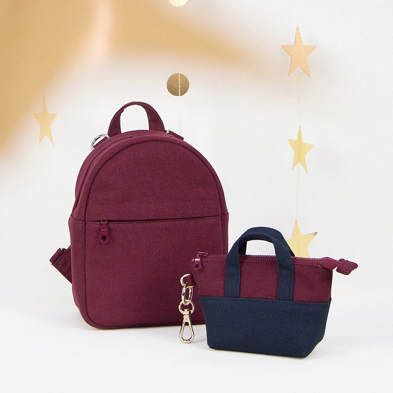 Canvas bag value bag small multi-purpose backpack + coin purse gift - กระเป๋าเป้สะพายหลัง - ผ้าฝ้าย/ผ้าลินิน สีแดง