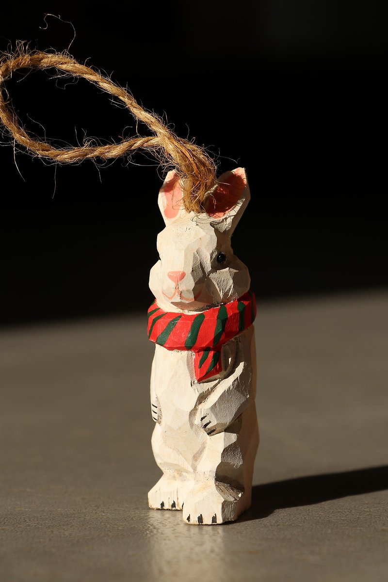 Christmas white rabbit pendant - พวงกุญแจ - ไม้ สีแดง