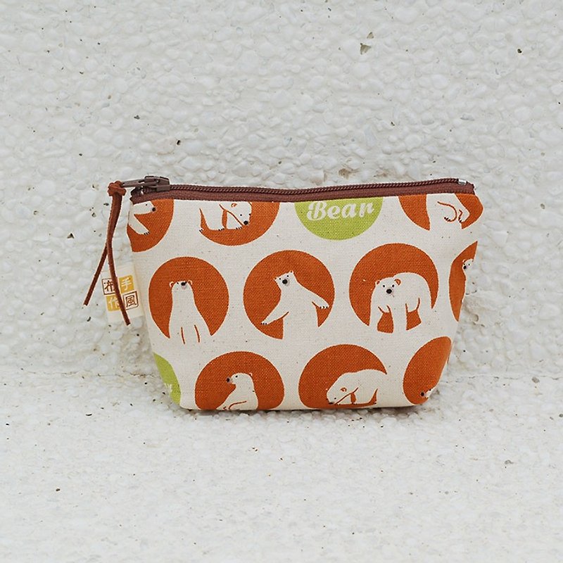 Closeup polar bear coin purse - กระเป๋าใส่เหรียญ - ผ้าฝ้าย/ผ้าลินิน สีส้ม