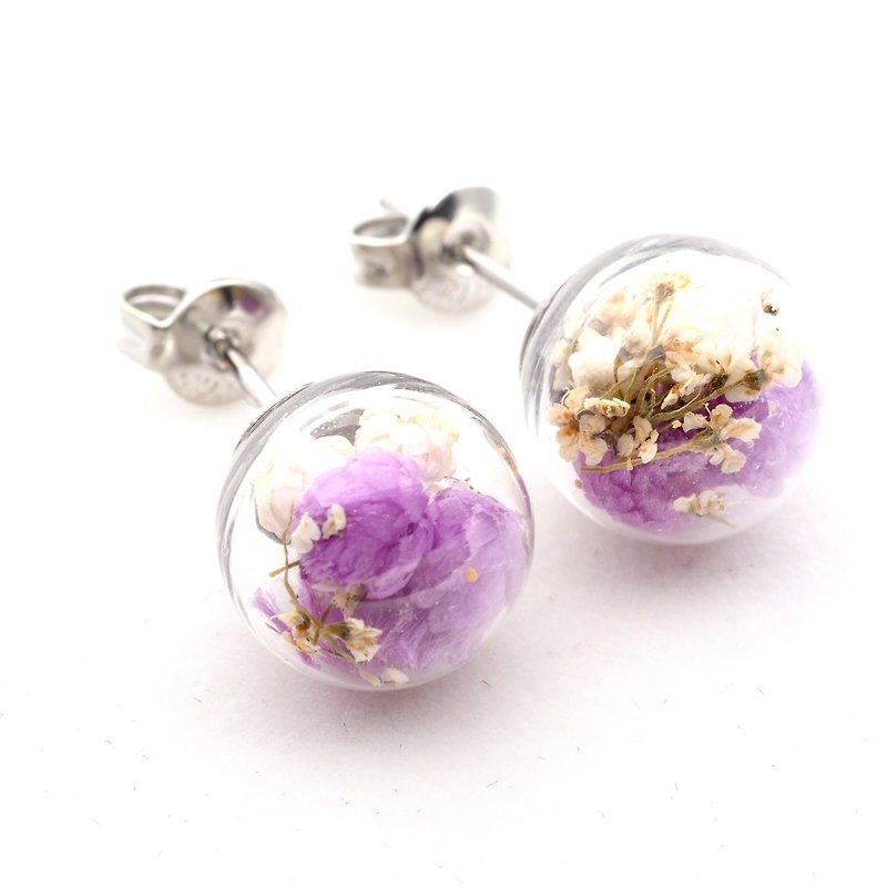 OMYWAY Handmade Dried Flower - Glass Globe - Earrings  1cm - ต่างหู - แก้ว 