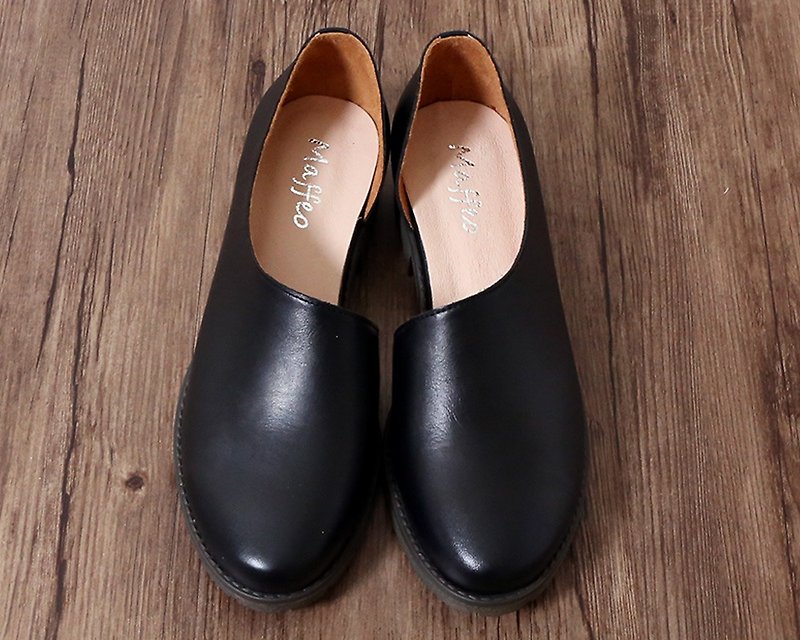 British leather side basket empty shoes gradient color toe cushion Oxford shoes black - รองเท้าอ็อกฟอร์ดผู้หญิง - หนังแท้ 