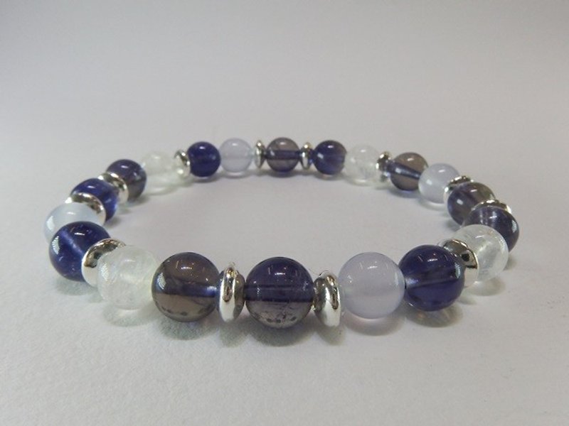 Clear Blue - Natural Cordierite + Blue Chalcedony + Blue Moonstone 925 Sterling Silver Bracelet - Bracelets - Gemstone Blue