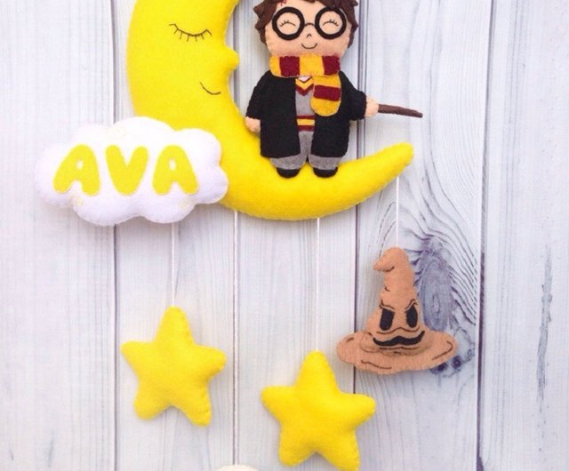 Harry Personalized Moon, Custom Felt Mobile, Owl, Baby Crib, Name