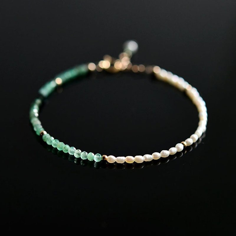 幸せを運んでくれるパールと叡智を象徴するエメラルドのブレスレット 5月/6月誕生石 - 手鍊/手環 - 其他金屬 綠色