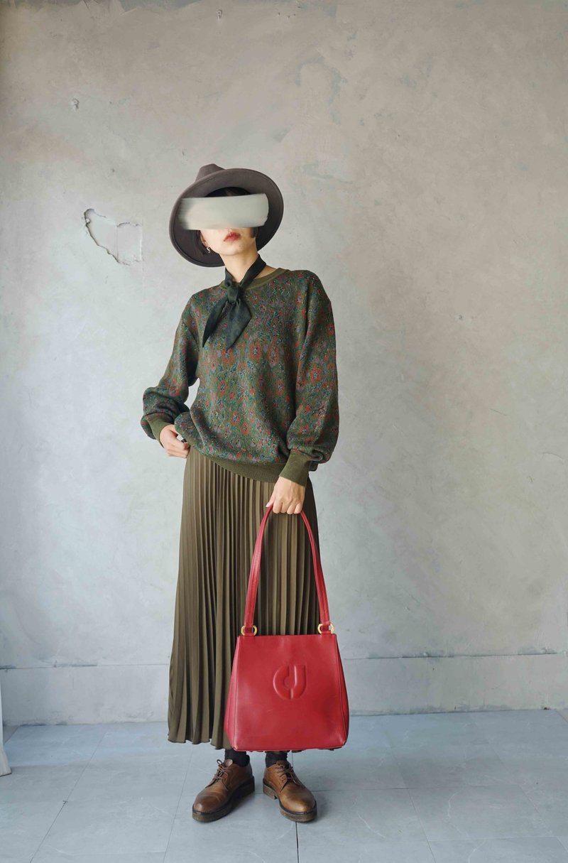 Treasure hunt vintage-DAKS vintage emerald floral jacquard wool knitted sweater - Women's Sweaters - Wool Green