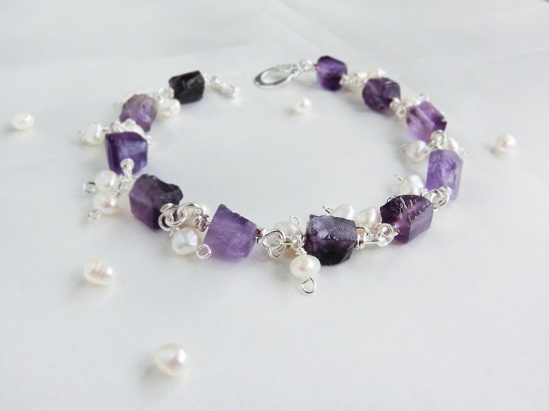 【裙擺搖搖】紫水晶 珍珠手鍊 - 手鍊/手鐲 - 寶石 紫色