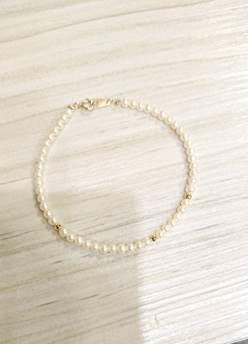Pure 14K Gold Full Circle Mini Round Pearl K Gold Ball Bracelet - Bracelets - Other Materials Khaki