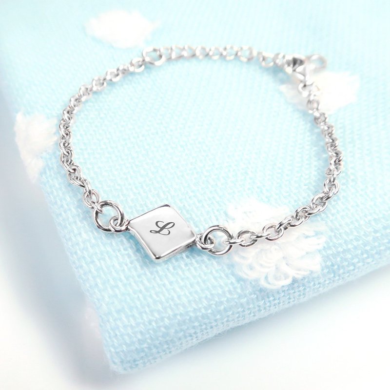 可刻字 小巧方塊 純銀兒童手鍊 客製化訂製禮物 寶寶手鍊 - 嬰兒手鍊/飾品 - 純銀 銀色