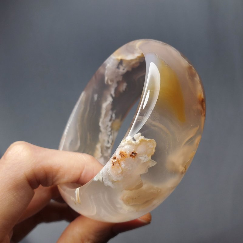 天然 冰種 晶透 櫻花瑪瑙 落櫻繽紛 富貴 招財 手鐲 19.5cm 單品 - 手鍊/手環 - 寶石 粉紅色