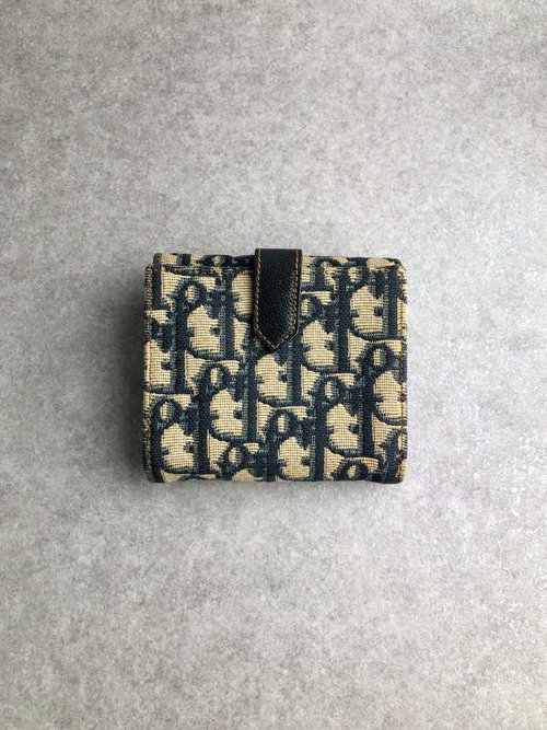 Christian Dior ジャガード×レザー 長財布 ネイビー 9e6da876d4ba455d923c645d16da5c