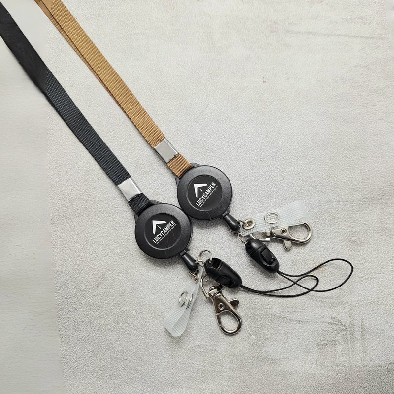 Telescopic buckle three-button lanyard, soft nylon rope, easy-pull buckle, ID card holder, Easy-to-use card extension - เชือก/สายคล้อง - ไนลอน 