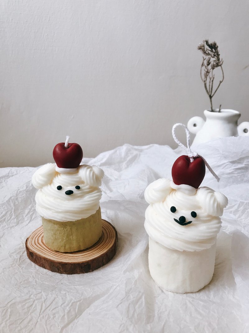 【Customized】Squeeze flower cake bear candle - Candles & Candle Holders - Wax White