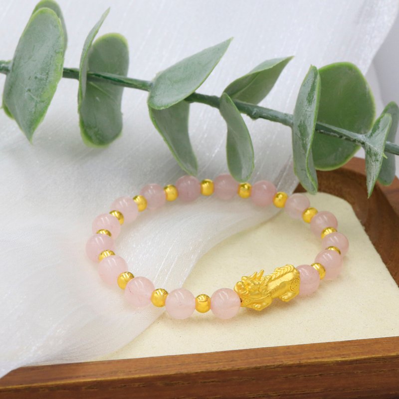 Kimura light gold jewelry/gold Pixiu crystal bracelet pink crystal attracts peach blossoms and good popularity 9999 gold - Bracelets - 24K Gold Pink