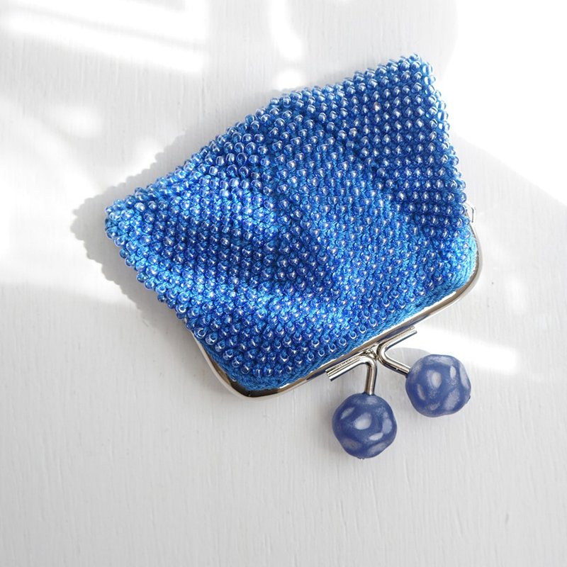 Ba-ba handmade Beads crochet square coinpurse No.1729 - 零錢包/小錢包 - 其他材質 藍色