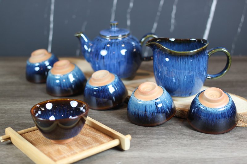 【教師節禮物】湛海 天目釉 圓滿茶具組 陶藝名家葉敏祥作品 - 茶壺/茶杯/茶具 - 陶 