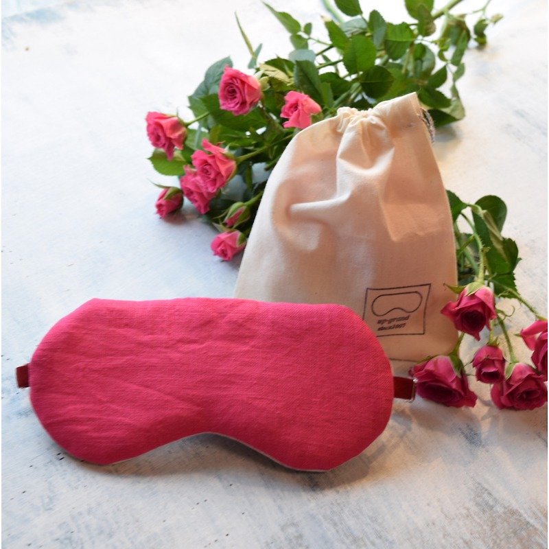 Linen Pink eye mask/with a bag/travel/sleep mask/simple/natural/summer - อื่นๆ - ผ้าฝ้าย/ผ้าลินิน สึชมพู