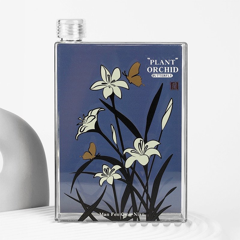 Retro orchid accompanying cup 500ml square transparent flat water cup - กระติกน้ำ - วัสดุอื่นๆ 