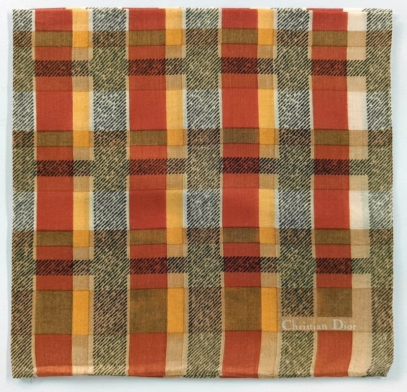 Christian Dior Vintage Handkerchief Orange Plaid 18 x 18 inches - Handkerchiefs & Pocket Squares - Cotton & Hemp Red