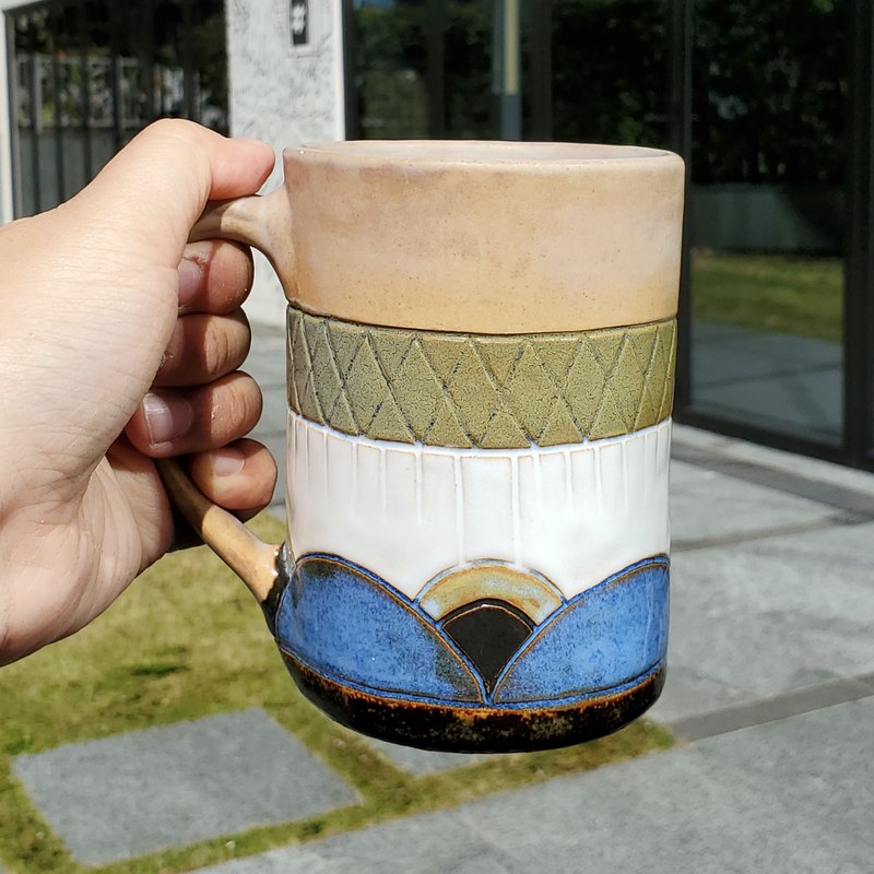 Art Deco 陶藝雕刻杯No.4 - 咖啡杯/馬克杯 - 陶 卡其色