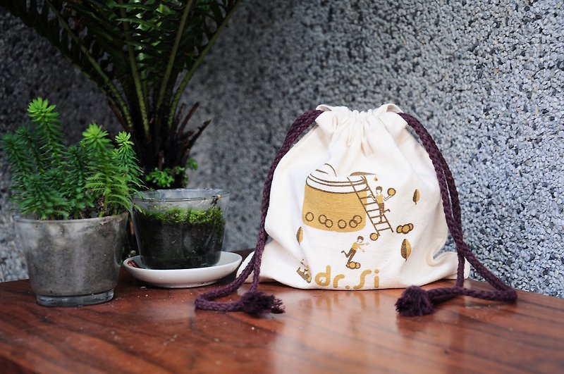 [dr.Si Chocolate Cup Bundle Pocket] Cotton Tote Bag Drink Bag Eco-Friendly Cup Bag Storage Picnic - กระเป๋าถือ - ผ้าฝ้าย/ผ้าลินิน สีกากี