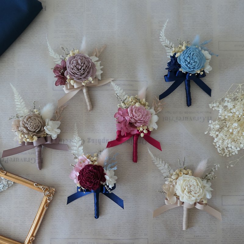 [Sola Rose Dried Flower Corsage] Groom’s corsage/groomsman’s corsage/bridal person’s corsage, 6 colors in total - ช่อดอกไม้แห้ง - พืช/ดอกไม้ สึชมพู