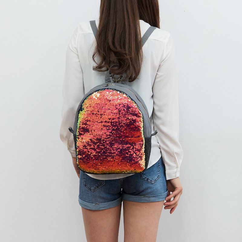 Sequins pink Backpack Messenger Bags  - กระเป๋าเป้สะพายหลัง - ผ้าฝ้าย/ผ้าลินิน 