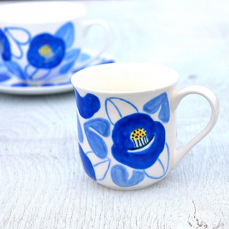 Blue Camellia Mug Cup - Mugs - Porcelain Blue