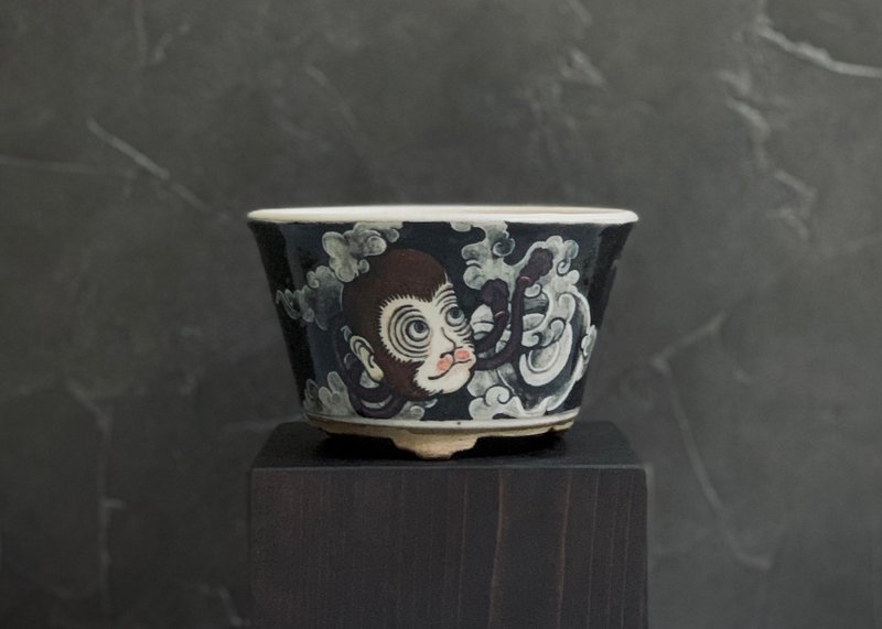 [Nengmian] Hand-painted ceramic planting bowl | with words | underglaze color | Wenzitao joint name - Plants - Pottery Black