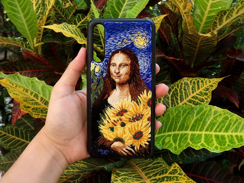 Starry Mona Lisa - เคส/ซองมือถือ - งานปัก สีน้ำเงิน