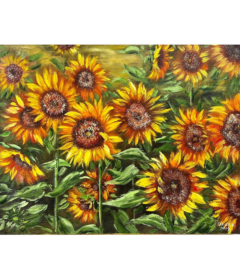 Sunflowers Painting Flowers Original Art Floral Wall Decor 40x50 cm/ 16x20 inch - Posters - Cotton & Hemp Multicolor