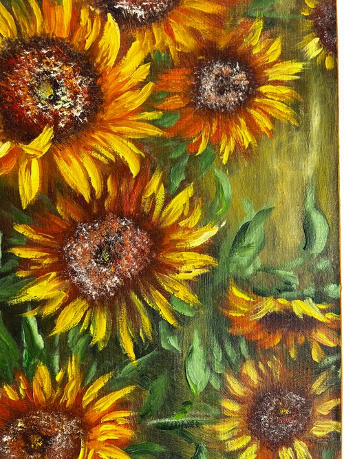 ひまわり絵画花オリジナルアート花の壁の装飾40x50cm/16x20