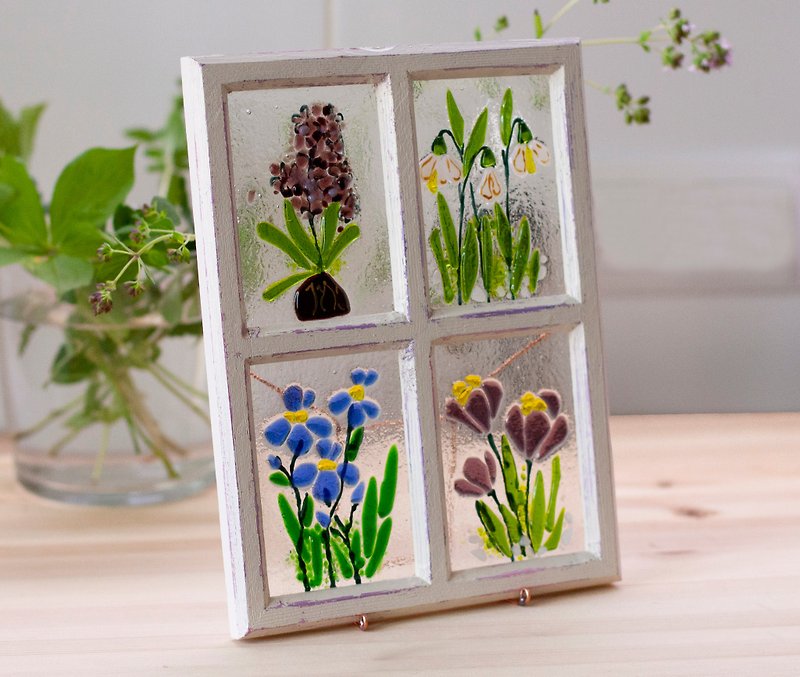 Window to the garden. Glass fusion/glass flowers. Window decor. The Suncatcher - Items for Display - Glass Green