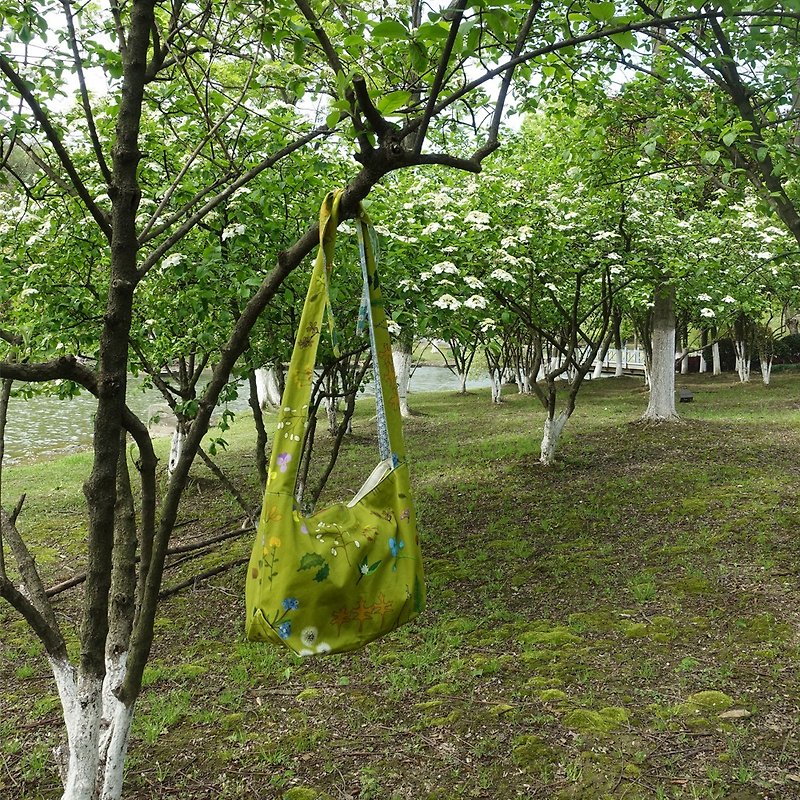 Green Flower Crossbody Shoulder Bag - Messenger Bags & Sling Bags - Cotton & Hemp 