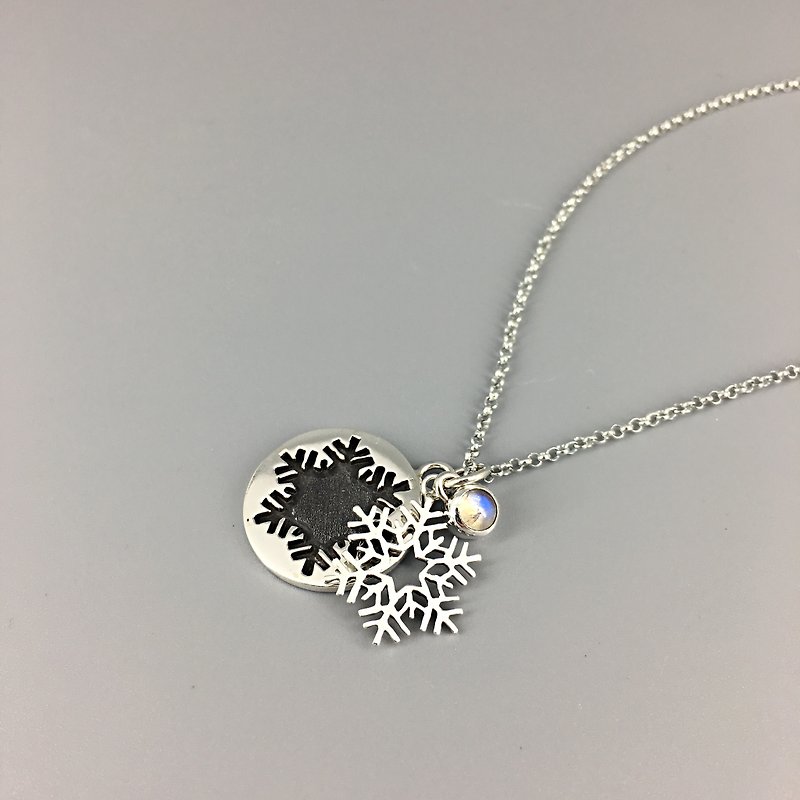 s925 Sterling Silver Necklace-Christmas Snowflake Disc Set + Natural Moonstone Christmas Snowflake - Necklaces - Sterling Silver Silver