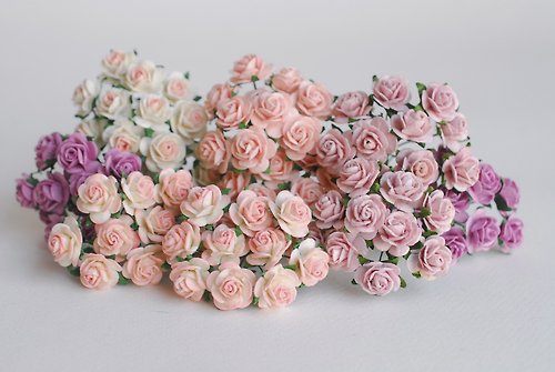 makemefrompaper paper flower centerpiece supplies , 100 pcs. Mini rose, size 1.5 cm., pink tone
