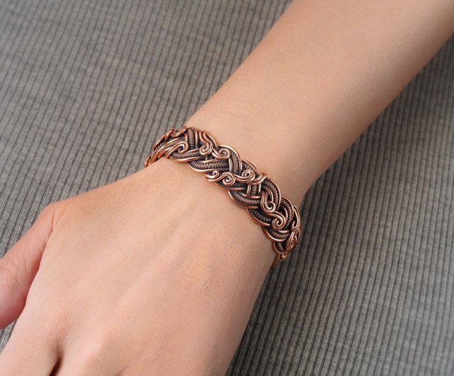 純銅ブレスレット ユニークなワイヤーラップバングル 職人手作りの銅