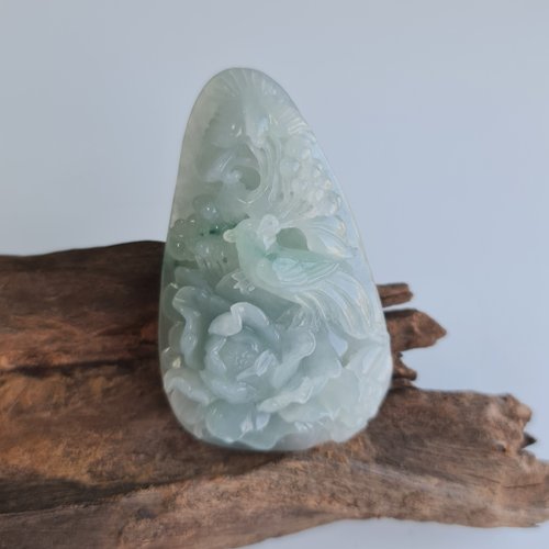 緣圓翡翠 天空藍起膠花開富貴|天然緬甸玉A貨翡翠